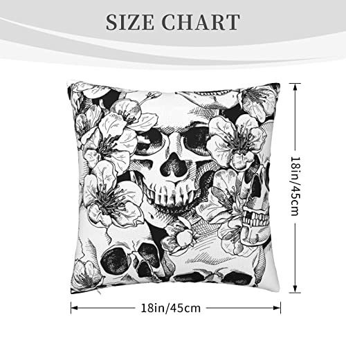 xiaoqiang Pillow Covers Black and White Skull Flowers Gothic Design Plush Pillowcases Square Cushion Pillow Cases for Sofa Bed Home Decor 45cm X 45cm (18" x 18")