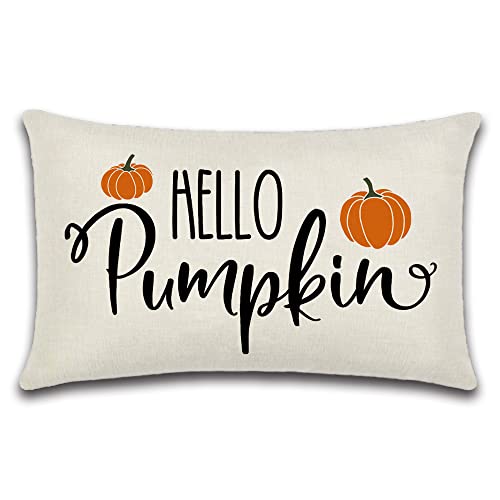 JOTOM 12x20 Inch Fall Throw Pillow Covers Hello Pumpkin Thanksgiving Cushion Covers 30x50cm Autumn Lumbar Decorative Pillow Covers Farmhouse Outdoor Pillowcase for Couch Sofa Bed Decor (Hello Pumpkin)