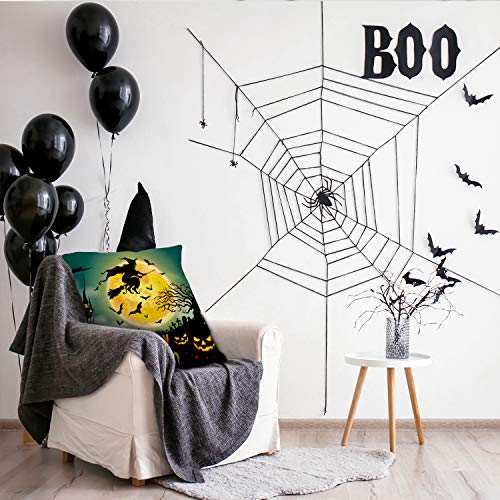 Whaline 4 Pieces Halloween Pillow Case, Scary Night Trick or Treat Pillow Cover, Happy Halloween Linen Sofa Bed Throw Cushion Cover Decoration (18" x 18")
