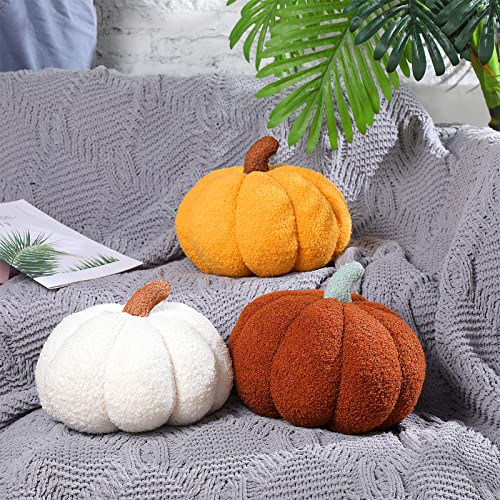 2 Pieces Pumpkin Throw Pillow Thanksgiving Cushion 11 x 9.5 Inch 3D Pumpkin Throw Pillow Pumpkin Sofa Throw Pillow Cushion Home Decoration for Car Bedroom Sofa Couch Living Room (Yellow)