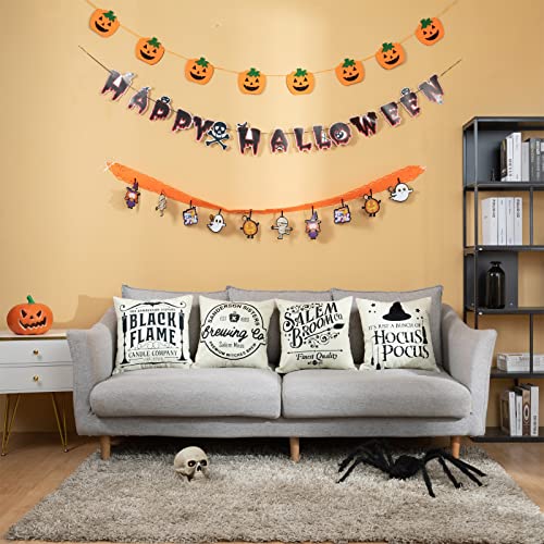 Hocus Pocus Halloween Cushion Covers 45x45 cm Pack of 4 Halloween Decorations Farmhouse Decorative Pillow Cases for Outdoor Indoor Décor