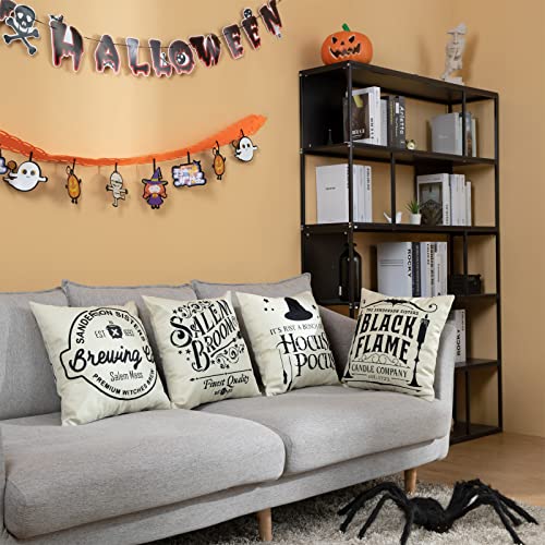Hocus Pocus Halloween Cushion Covers 45x45 cm Pack of 4 Halloween Decorations Farmhouse Decorative Pillow Cases for Outdoor Indoor Décor