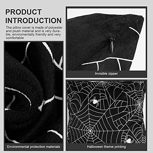 Healifty Halloween Pillow Covers 18x18 Inch Black Spider Web Pattern Pillow Covers Cushion Cover for Halloween Sofa Bed Living Room Bedroom Decor 1pc