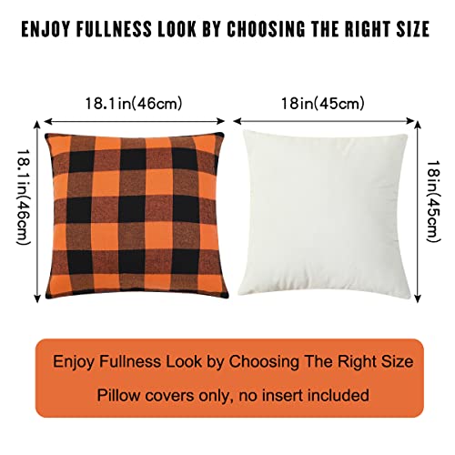 Cootato Halloween Pillow Covers - Set of 2 Buffalo Orange and Black Plaid Throw Pillow Covers, 18 x 18 Inch Cotton Pillow Cover Halloween Farmhouse Cushion Case for Sofa Couch Patio Outdoor Home Decor
