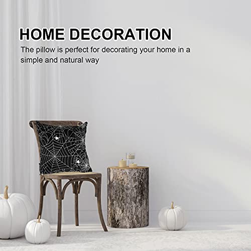 Healifty Halloween Pillow Covers 18x18 Inch Black Spider Web Pattern Pillow Covers Cushion Cover for Halloween Sofa Bed Living Room Bedroom Decor 1pc