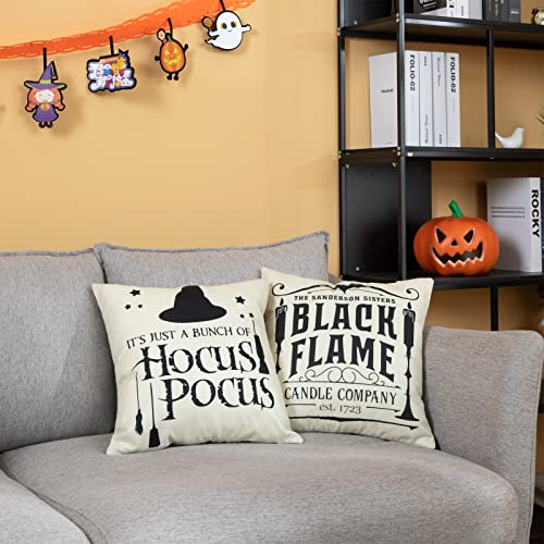 Hocus Pocus Halloween Cushion Covers 45x45 cm Pack of 4 Halloween Decorations Farmhouse Decorative Pillow Cases for Outdoor Indoor Décor