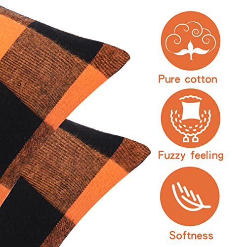Cootato Halloween Pillow Covers - Set of 2 Buffalo Orange and Black Plaid Throw Pillow Covers, 18 x 18 Inch Cotton Pillow Cover Halloween Farmhouse Cushion Case for Sofa Couch Patio Outdoor Home Decor