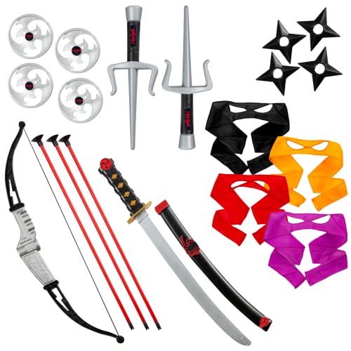 Dress Up America Weapons Kit Toys Includes Katana, Bow & Arrow, Eye Masks & More-Ninja Warrior Costume Accessory Set For Kids, Multicolor, One Size