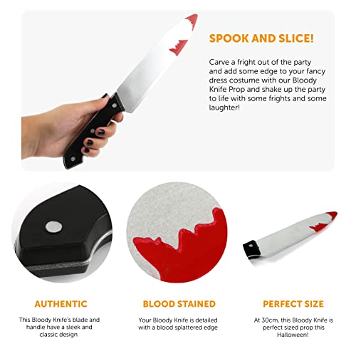 ILOVEFANCYDRESS Halloween Knife - Pack of 1-30cm Long Fake Bloody Knife with Black Handle - Halloween Slasher Bloody Knife Fancy Dress Prop Accessory