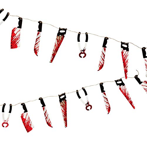 8FT Halloween Decoration Bloody Weapons Garland Torture Bunting Spooky Scary Blood Banner Wall Room Door Window, Size: 2.4m, Material Plastic Horrors Prop Haunted House