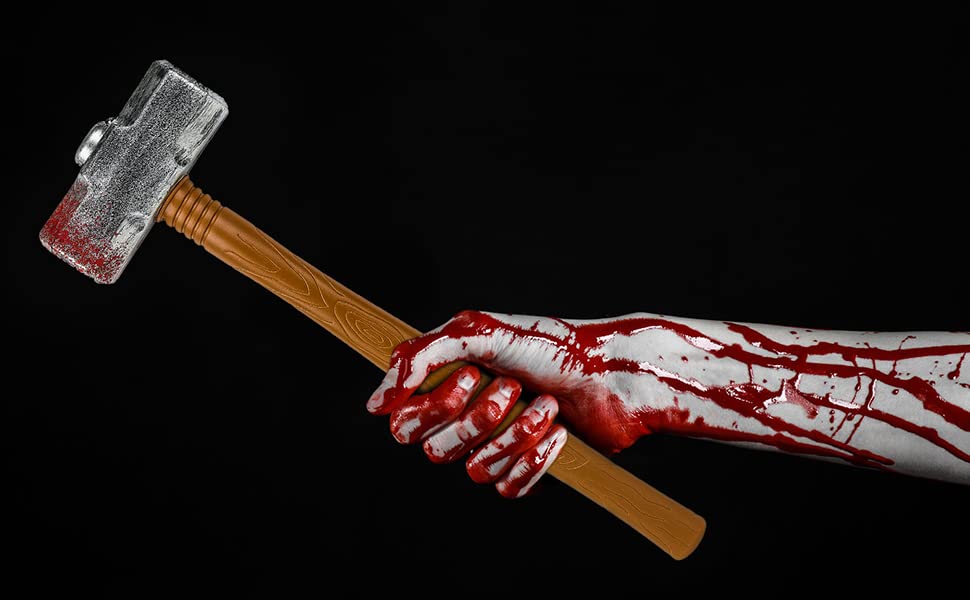 Ultra Bloodied Hammer Large Halloween Plastic Prop Weapons Fancy Dress Fake Bloody Fake Blood on Plastic Sledgehammer Halloween Slasher Knife Machete Halloween Toys Realistic