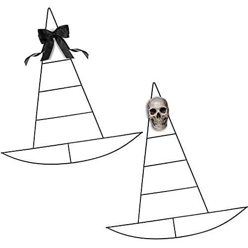Hotop Witch Hat Metal Wreath Frame Tree Shaped Wreath Form Pirate Ship Metal Frame for DIY Crafting Centerpiece Pirate Party Winter Holiday New Year Wall Door Decor, 12.6 x 13.4 Inch (2 Pcs), Black