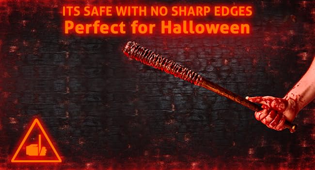 Ultra Cosplay Baseball Bat with Barbed Wire Fake Toy Weapon No Sharp Edges Halloween Prop Bloodied Replica Fake Wooden Bat for Costume Play Events Halloween Zombie Smasher Plastic Adults Kids Props