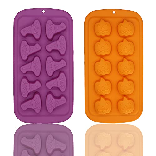 2 Pcs Halloween Silicone Moulds, Halloween Chocolate Mould Pumpkin and Witch Hat Chocolate Moulds Cake Pudding Sweet Baking Molds Baking Accessories for Halloween Party