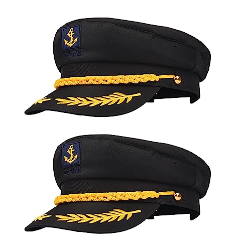 NAUZE Captain Hat Adult Sailor Hat Halloween Cosplay Marine Admiral Hat Black Captain Costume Hat (2)
