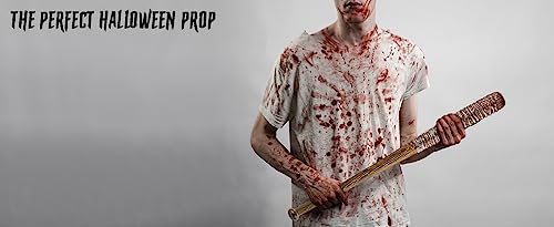 Ultra Cosplay Baseball Bat with Barbed Wire Fake Toy Weapon No Sharp Edges Halloween Prop Bloodied Replica Fake Wooden Bat for Costume Play Events Halloween Zombie Smasher Plastic Adults Kids Props