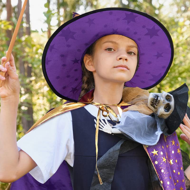 Satinior 3 Pcs Mardi Gras Fancy Dress Costume, Including Witch Wizard Cape with Hat Light & Sound Magic Wands for Girls Boys Kid Mardi Gras Halloween Cosplay (Purple & Gold), ca. 80 cm