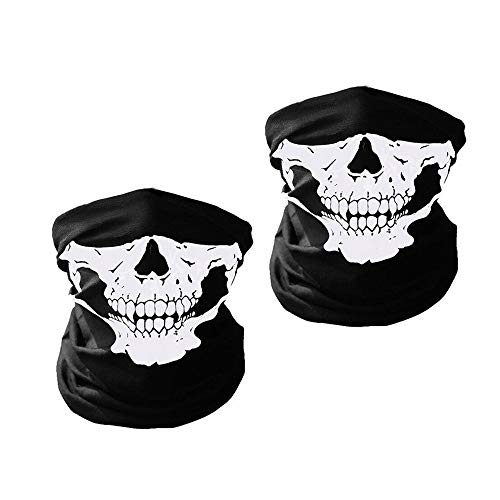 Janzoom 2 Pcs Motorcycle Face Skull Mask Half Face Motorbike Neck Headwear Outdoor Ski Skull Party Masks Sport Halloween Mask for Bike Motor Cycling Black