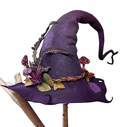 Ruilonghai Witch Halloween Costumes For Women, Witch Hat, Adult Witch Costume, Felt Wool Witch Hat Knitted Cap Halloween Wizard Cap Mardi Gras Hat Headwear For Women Girl