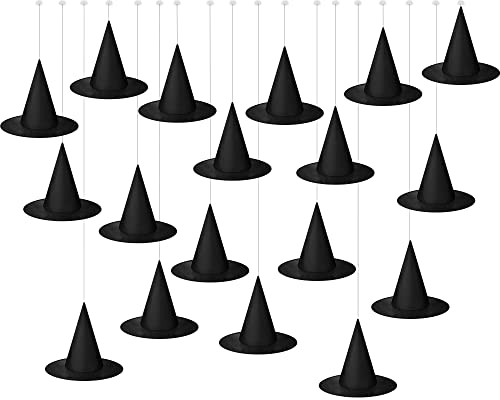 Satinior Witch Hat Halloween Costume Witch Hat Black Hanging Witch Hat with Hanging Rope Accessory and Transparent Seamless Hooks (24 Pieces) (SATINIOR-QWG923921)