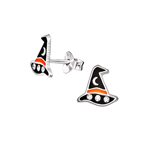 Halloween Witch Hat Earrings with Crystal Stones - 925 Sterling Silver
