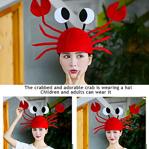 Lifreer Crab Hat, Adjustable Red Crab Hat Costume Fancy Hats + Red Wine Bow Tie for Halloween Christmas Easter Party Decoration Adult Boys Girls