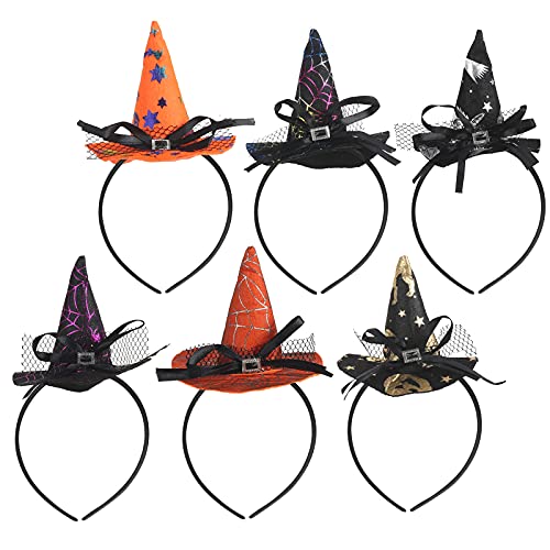 KATOOM 6pcs Halloween Witch Headbands,Spider Skeleton Hair Hoop Pumpkin Hair Band Costume Dress up Accessories Headwear for Kids Halloween Party Cosplay Photo Prop