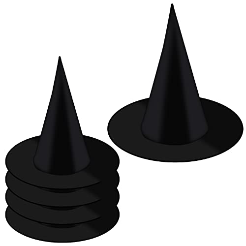 KINBOM 5pcs Small Size Halloween Witch Hats, Costume & Cosplay Witch Hat Decoration Wizard Hat Accessories for Kids Party Favors Festival Dressing Up (Plain Black)