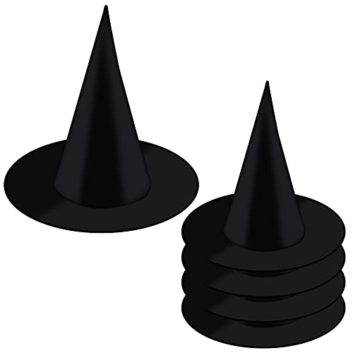 KINBOM 5pcs Large Size Halloween Witch Hats, Costume & Cosplay Witch Hat Decoration Wizard Hat Accessories for Party Favors Festival Dressing Up (Plain Black)