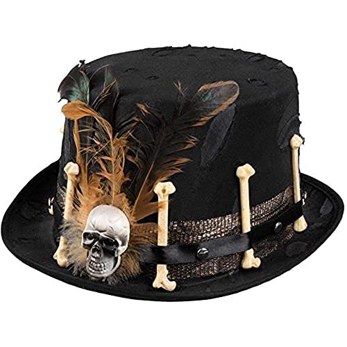 Boland 10130779 Voodoo Nana Hat with Bones and Feathers Decorations, Black, One Size