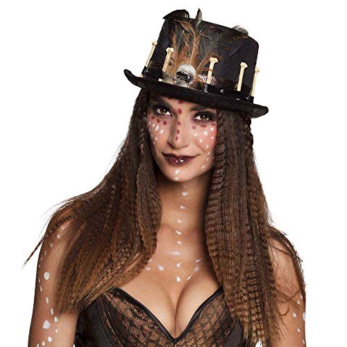 Boland 10130779 Voodoo Nana Hat with Bones and Feathers Decorations, Black, One Size