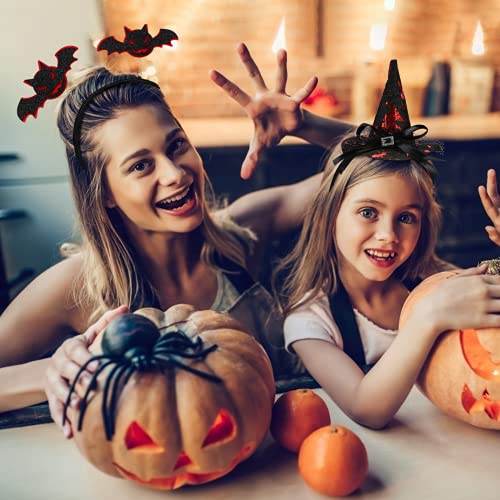 TAROME 6pcs Halloween Headbands Witch Hat Head Band Bat Headwear Skull Bat Hair Hoop Halloween Cosplay Costume Accessories for Girl Women Halloween Party Decoration