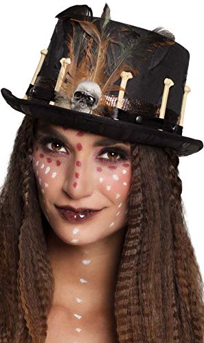 Boland 10130779 Voodoo Nana Hat with Bones and Feathers Decorations, Black, One Size