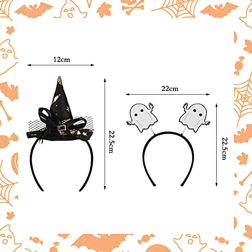 TAROME 6pcs Halloween Headbands Witch Hat Head Band Bat Headwear Skull Bat Hair Hoop Halloween Cosplay Costume Accessories for Girl Women Halloween Party Decoration