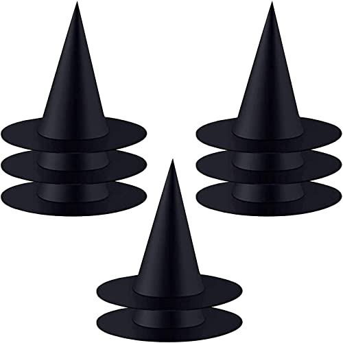 JOKBEN 8PCS Halloween Witch Hats, Black Witches Hat Decorations for Adult, Hats Women, Pointed Wizard Costume Accessory Cosplay Party Decoration, M, (220507-8PCS)