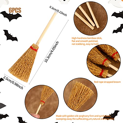 Halloween Mini Witch Hats and Mini Broom Mini Felt Witch Hats Witch Brooms Halloween Wizard Decorations Accessory DIY Crafts Wine Bottle Topper Table Decoration for Festival Halloween Party