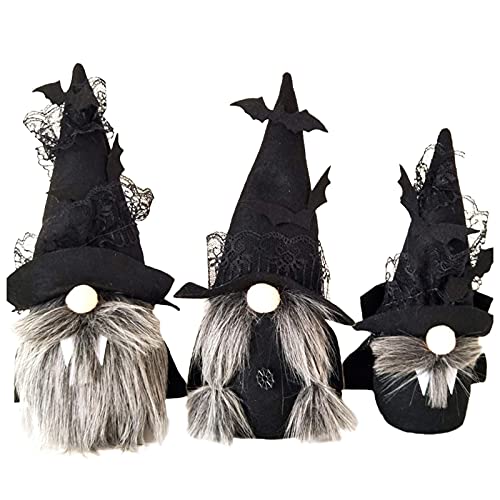 3 Pcs Halloween Gnome Plush Doll Halloween Decoration Faceless Doll with Long Beard Halloween Dwarf Ornament with Black Lace Bat Hat Table Shelf Photo Props Decoration Gnomes Ornament Gifts for Kids