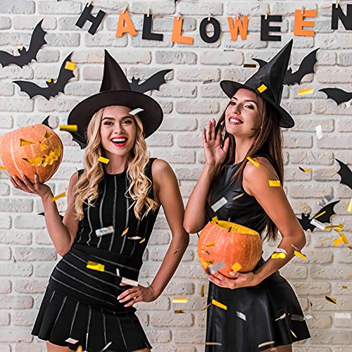JOKBEN Halloween Witch Hat,8pcs Black Pointed Witches Hat Hanging Halloween Decorations,Magic Wizard Hats Masquerade Cosplay Party Hat Costume Accessory for Kids Adults
