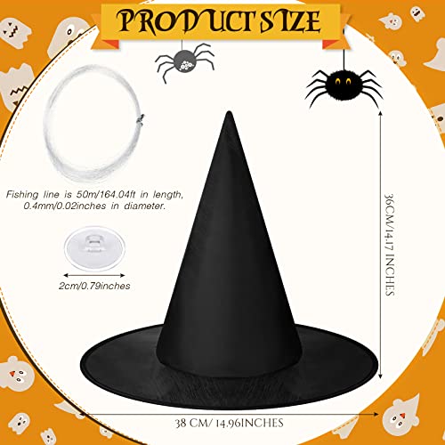SATINIOR Witch Hat Halloween Costume Witch Hat Black Hanging Witch Hat with Hanging Rope Accessory and Transparent Seamless Hooks (12 Pieces)