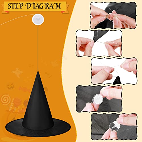 SATINIOR Witch Hat Halloween Costume Witch Hat Black Hanging Witch Hat with Hanging Rope Accessory and Transparent Seamless Hooks (12 Pieces)