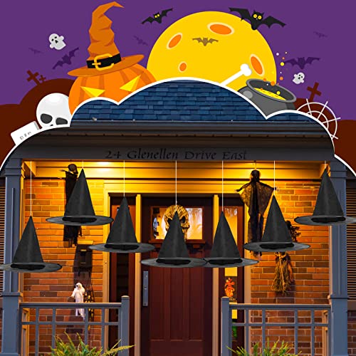 SATINIOR Witch Hat Halloween Costume Witch Hat Black Hanging Witch Hat with Hanging Rope Accessory and Transparent Seamless Hooks (12 Pieces)