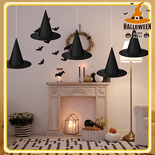 SATINIOR Witch Hat Halloween Costume Witch Hat Black Hanging Witch Hat with Hanging Rope Accessory and Transparent Seamless Hooks (12 Pieces)