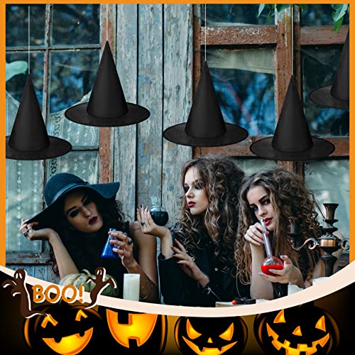 SATINIOR Witch Hat Halloween Costume Witch Hat Black Hanging Witch Hat with Hanging Rope Accessory and Transparent Seamless Hooks (12 Pieces)