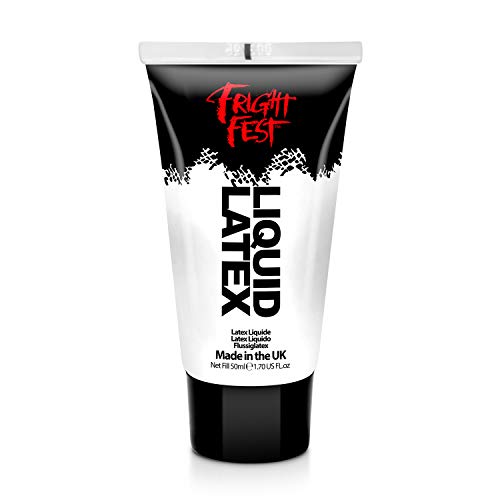 Liquid Latex by Fright Fest - 50ml sfx makeup great with fake blood stage blood scar wax, spirit gum and face paint to create amazing halloween makeup create zombie skin safe latex use