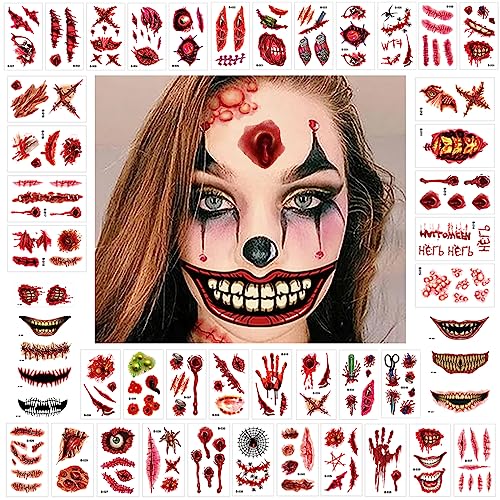 Alfresco Halloween Cosplay Temporary Tattoo-50Pcs Face Temporary Tattoos Stickers, Halloween Tattoos Make Up Stickers For Halloween Cosplay Decor (50pcs Face Tattoos)