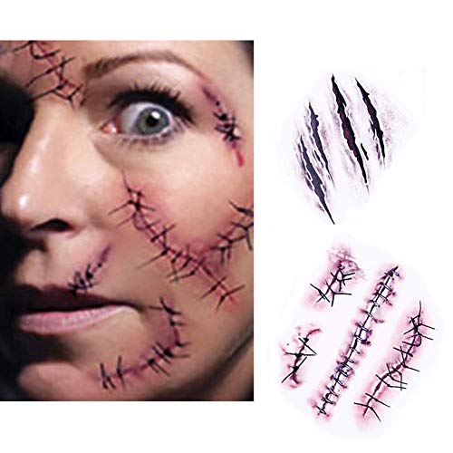 Tomoving 10PCS Halloween Tattoos，Zombie Scars Tattoos Stickers with Fake Scab Blood Special Fx Costume Makeup Props