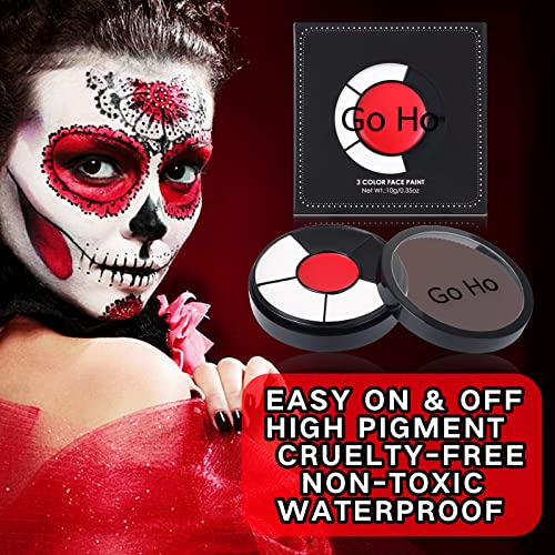 Go Ho White Black Red Colors 3 In 1 Body Paint Set,3 Colors Face Paint Wheel for Special Effects,Zombie Vampire Skeleton Halloween Costume Clown Makeup Body Paint