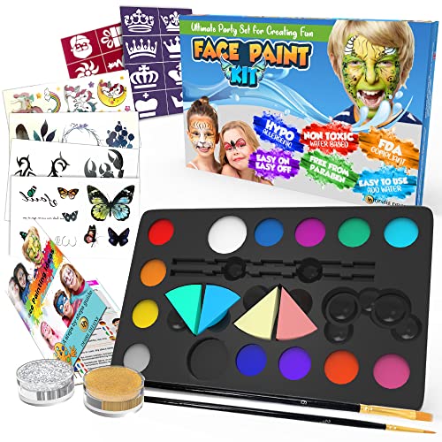 Desire Deluxe Face Paints for Children Halloween Make Up Set for Boys Girls Toy Body Painting Palette Kit Including Glitter, Stencil, Tattoo for Kids - Unique Gift