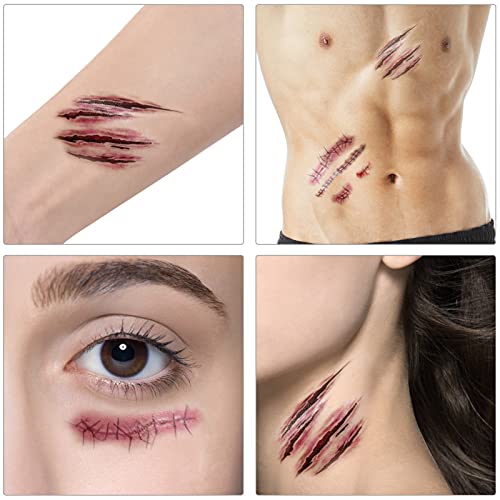 Tomoving 10PCS Halloween Tattoos，Zombie Scars Tattoos Stickers with Fake Scab Blood Special Fx Costume Makeup Props