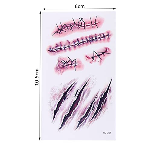 Tomoving 10PCS Halloween Tattoos，Zombie Scars Tattoos Stickers with Fake Scab Blood Special Fx Costume Makeup Props